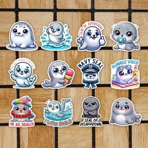 Seal Sticker Pack of 12 Vinyl Stickers - Waterproof Die Cut Animal Sticker Set